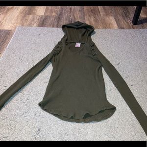 Green long sleeve shirt with hood